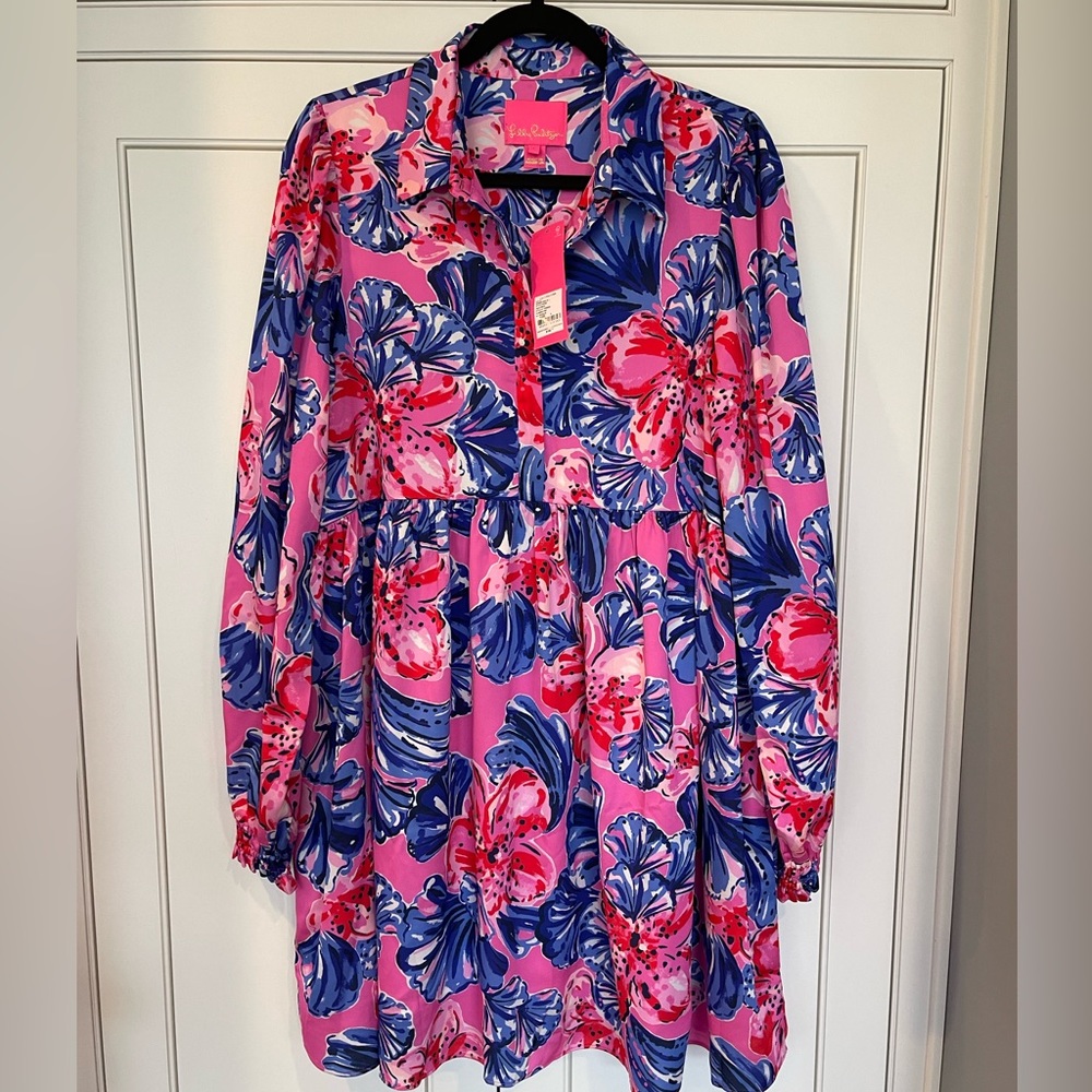 NEW Lilly Pulitzer Arlie Dress Plumeria Pink in a Holidaze Size L